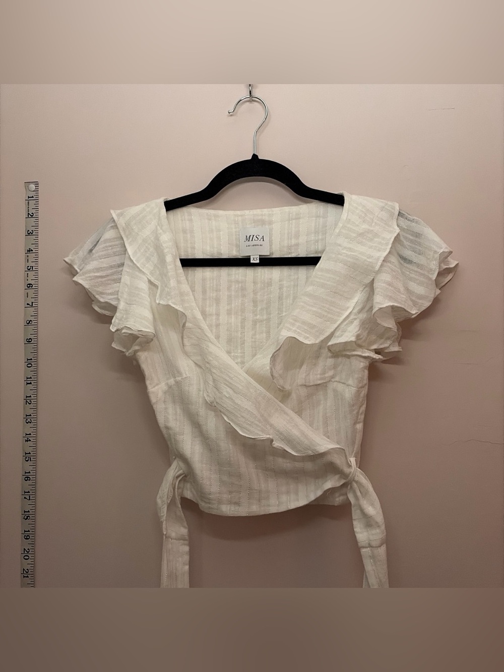 MISA Los Angeles White Ruffle Wrap Crop Top - Picture 2 of 7